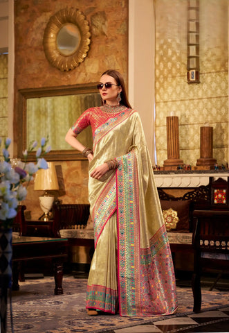 India Silk Off-White Sarees Crafted From Premium Tissue Silk Offer A Luxurious Blend Of Softness