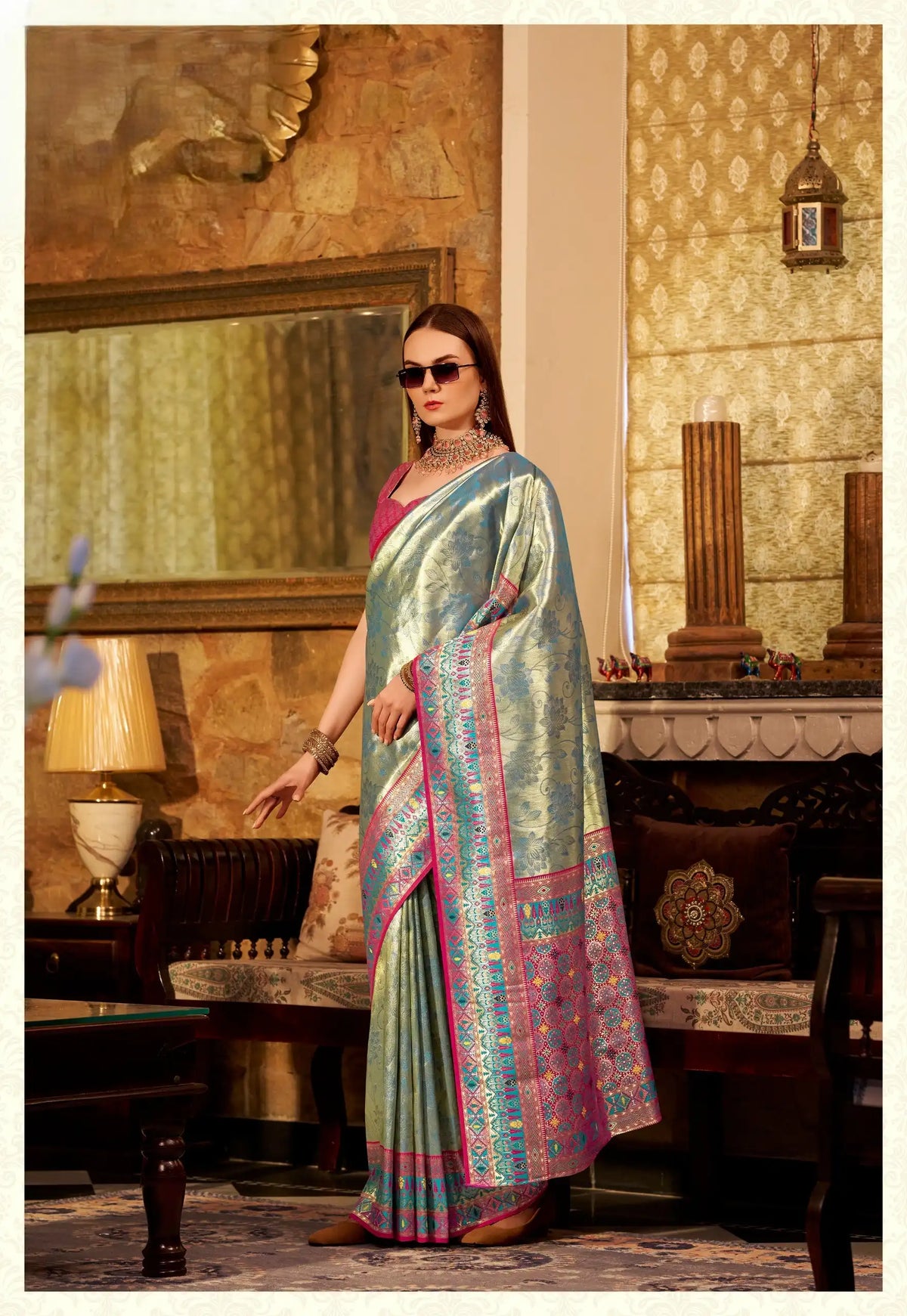 India Silk Off-White And Blue Sarees Crafted From Premium Tissue Silk Offer A Luxurious Blend Of Softness