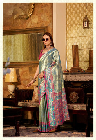 India Silk Off-White And Blue Sarees Crafted From Premium Tissue Silk Offer A Luxurious Blend Of Softness