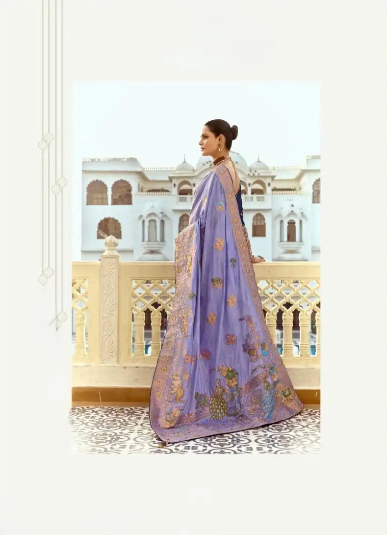 India Silk Lavender Presents A Pure Viscose Saree Featuring A Delicately Hand-Worked Body That Showcases Exquisite Craftsmanship
