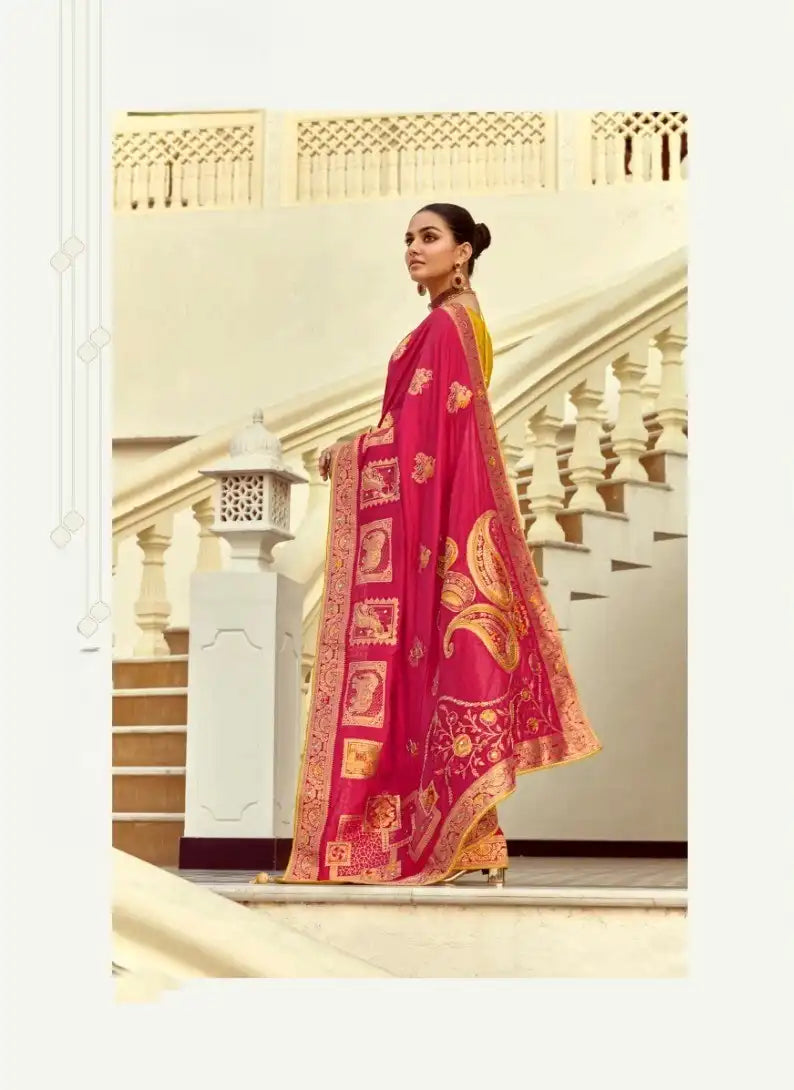 India Silk Pink Presents A Pure Viscose Saree Featuring A Delicately Hand-Worked Body That Showcases Exquisite Craftsmanship