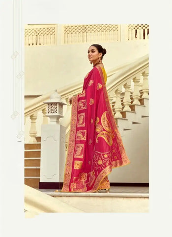 India Silk Pink Presents A Pure Viscose Saree Featuring A Delicately Hand-Worked Body That Showcases Exquisite Craftsmanship