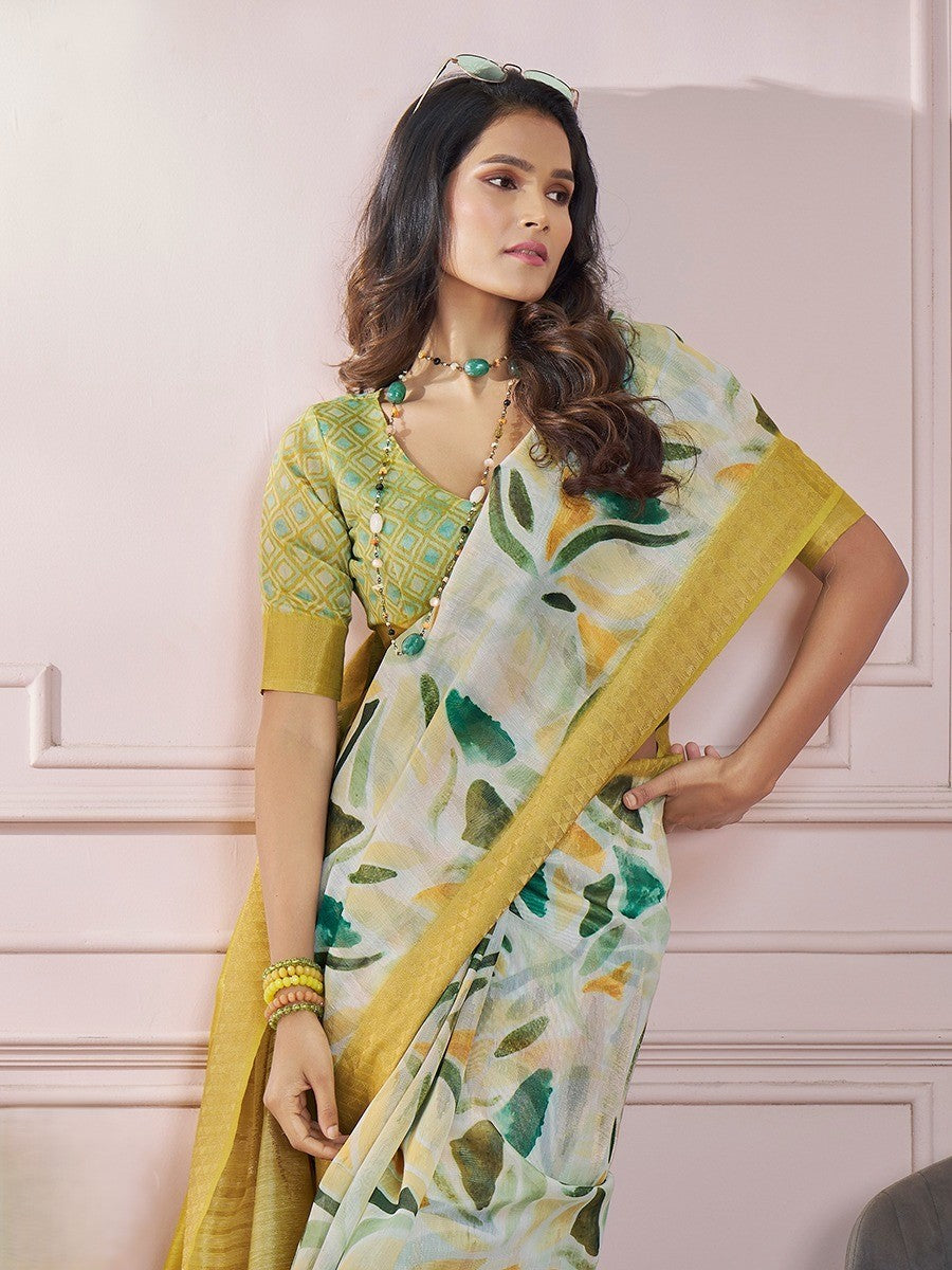 India Silk Yellow And White Fancy Fabric offers a luxurious blend of texture and color, perfect for adding elegance