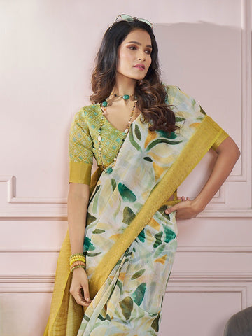 India Silk Yellow And White Fancy Fabric offers a luxurious blend of texture and color, perfect for adding elegance