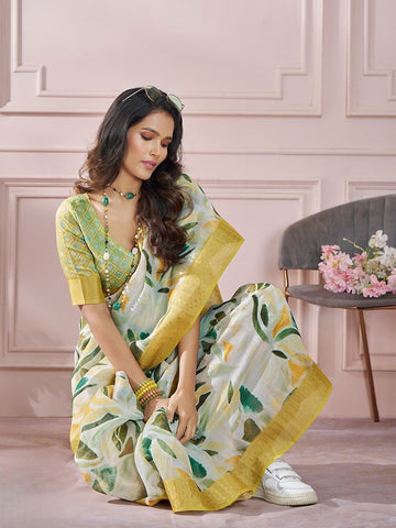 India Silk Yellow And White Fancy Fabric offers a luxurious blend of texture and color, perfect for adding elegance
