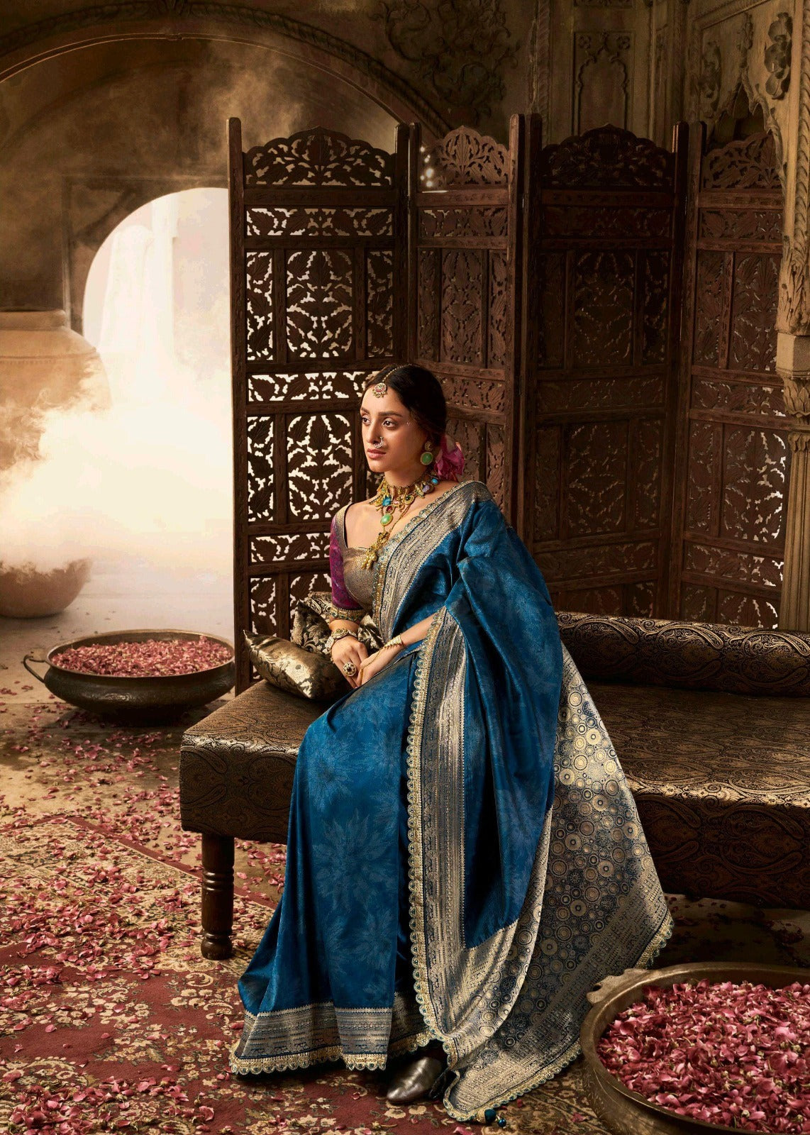 India Silk Blue Silk Sarees Are Crafted From Soft Banarasi Silk Fancy Fabric Featuring A Beautiful Lace