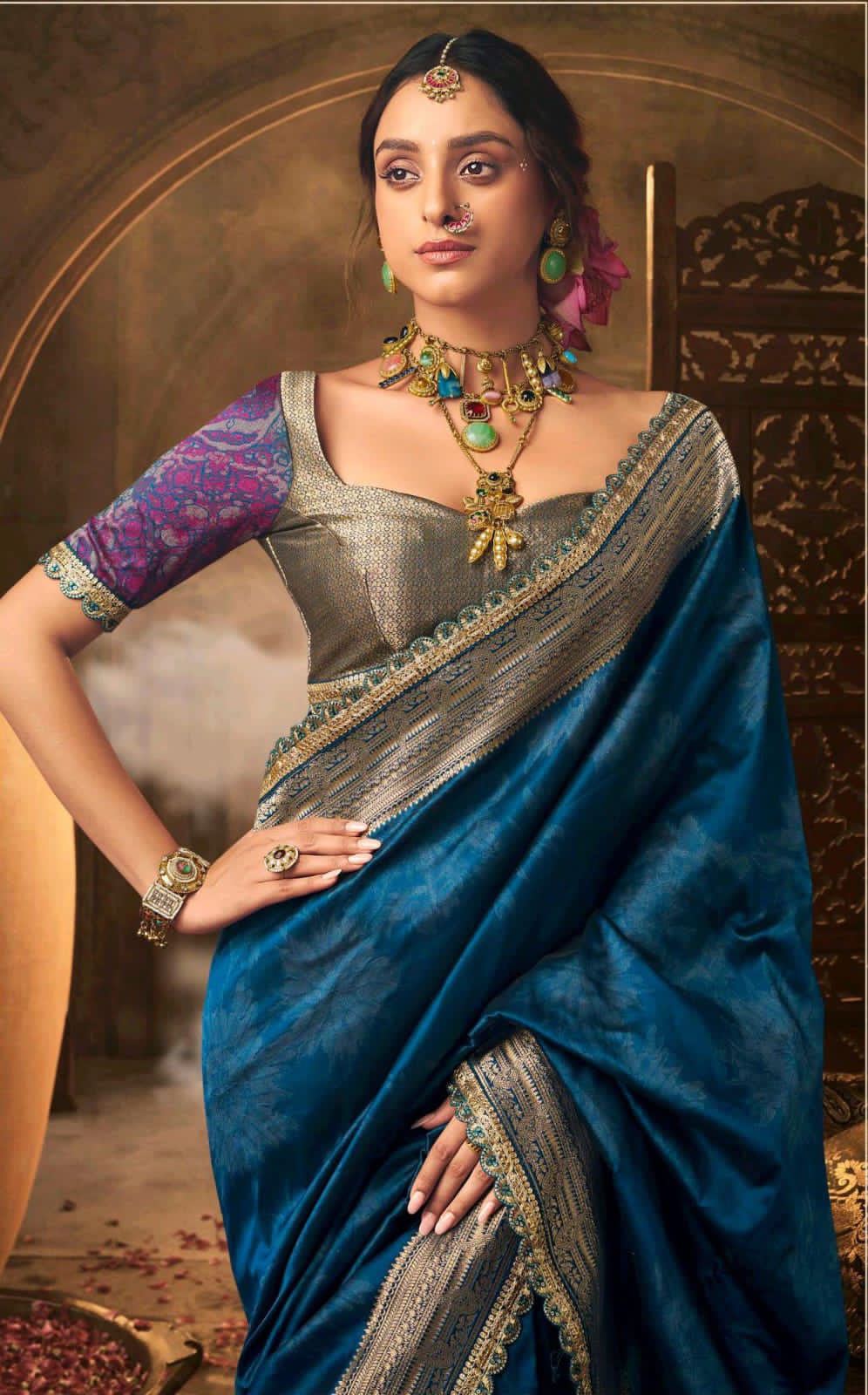 India Silk Blue Silk Sarees Are Crafted From Soft Banarasi Silk Fancy Fabric Featuring A Beautiful Lace