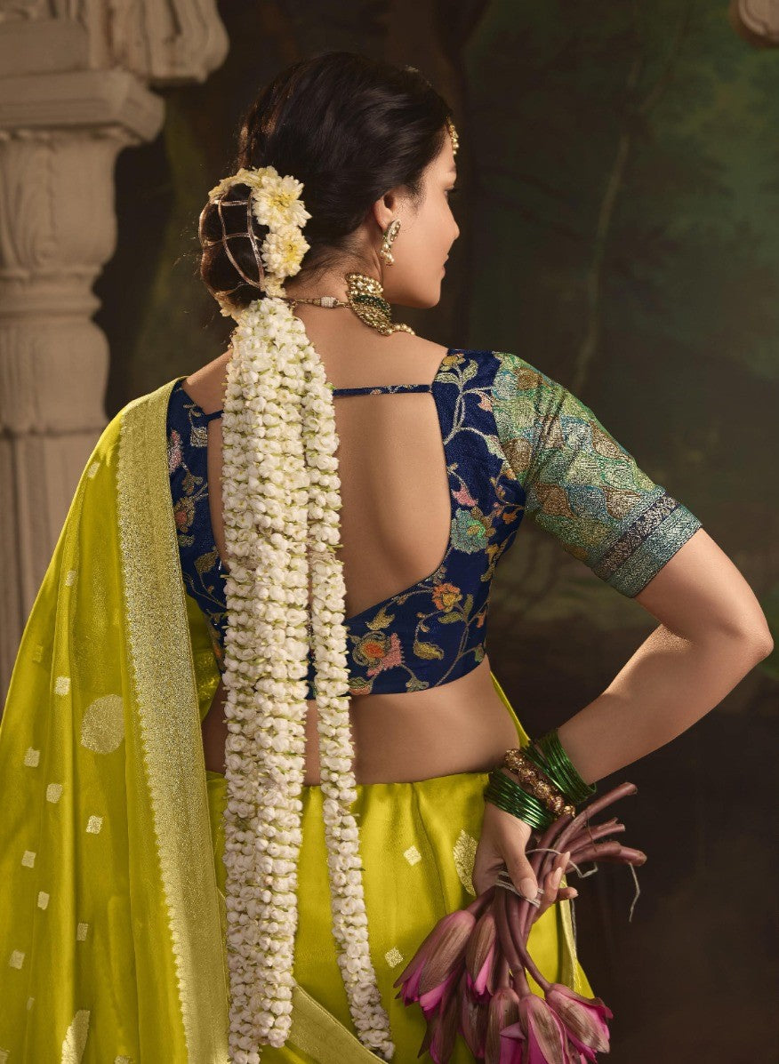 India Silk Lime Green Lavender Presents Pure Crepe Dola Silk Sarees Featuring Elegant Zari Weaving And Unique