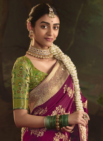 India Silk Rani Pink Lavender Presents Pure Crepe Dola Silk Sarees Featuring Elegant Zari Weaving And Unique
