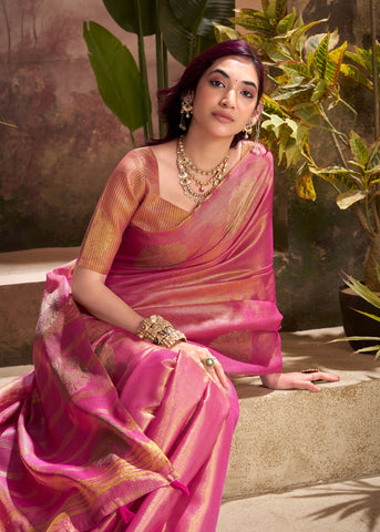 India Silk Pink Tissue Silk Sarees Offer A Perfect Blend Of Tradition And Elegance Crafted From Fine Tissue Silk