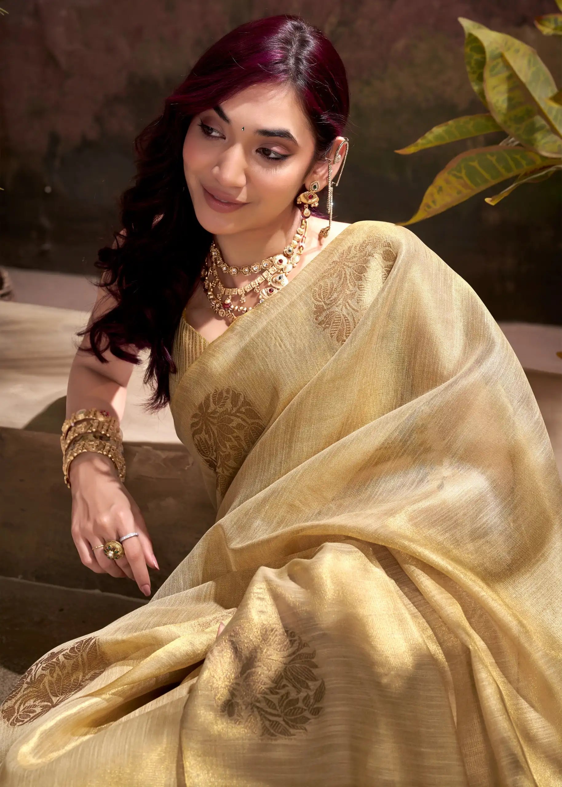 India Silk Beige Tissue Silk Sarees Offer A Perfect Blend Of Tradition And Elegance Crafted From Fine Tissue Silk