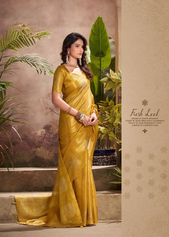 India Silk Yellow Tissue Silk Sarees Offer A Perfect Blend Of Tradition And Elegance Crafted From Fine Tissue Silk