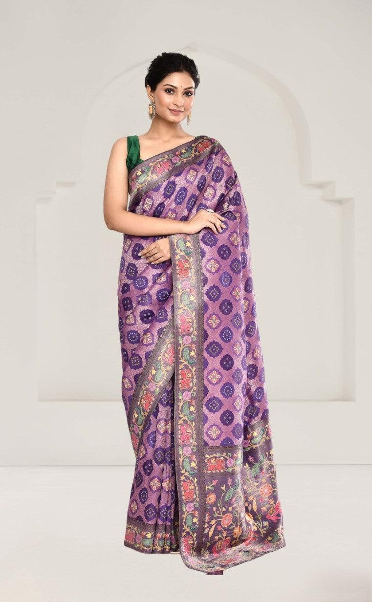 Lavender Tussar Silk Saree with Kalamkari Art