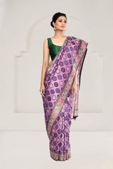 Lavender Tussar Silk Saree with Kalamkari Art