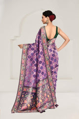 Lavender Tussar Silk Saree with Kalamkari Art