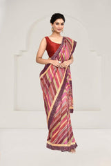 Pink Tussar Silk Saree with Kalamkari Art