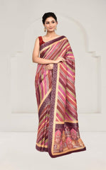 Pink Tussar Silk Saree with Kalamkari Art