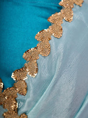 Ombre Blue Chinnon Saree with Exquisite Golden Lace Border