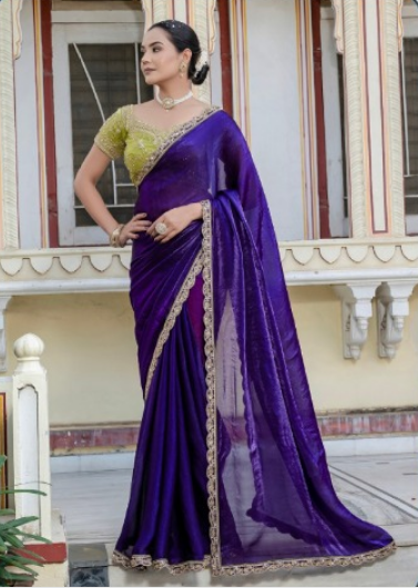 Royal Blue Velvet Satin Saree Collection | Handwork Lace | Premium Ethnic Wear UK