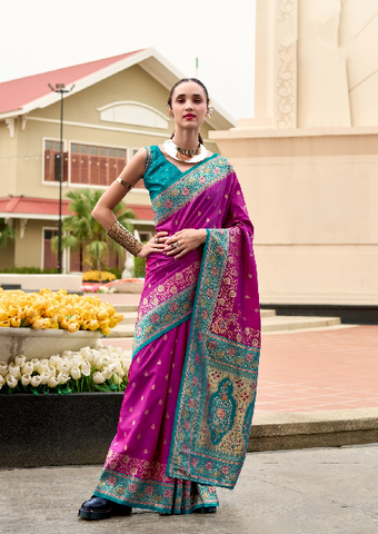Wine Banarasi Silk Saree with Zari Border | Traditional Indian Ethnic Wear
