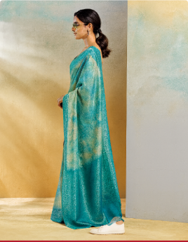 Morpich Lightweight Silk Saree – Peacock Green Contemporary Elegance | UK