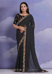 Vibrant Black Georgette Saree with Bandhani Pattern