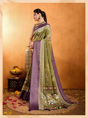 Premium  Traditional Olive Green Saree with Designer Pallu