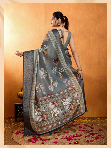 Premium Grey Traditional Saree with Designer Pallu