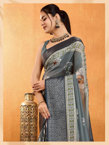 Premium Grey Traditional Saree with Designer Pallu