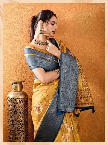 Premium  Traditional  Yellow Saree with Designer Pallu