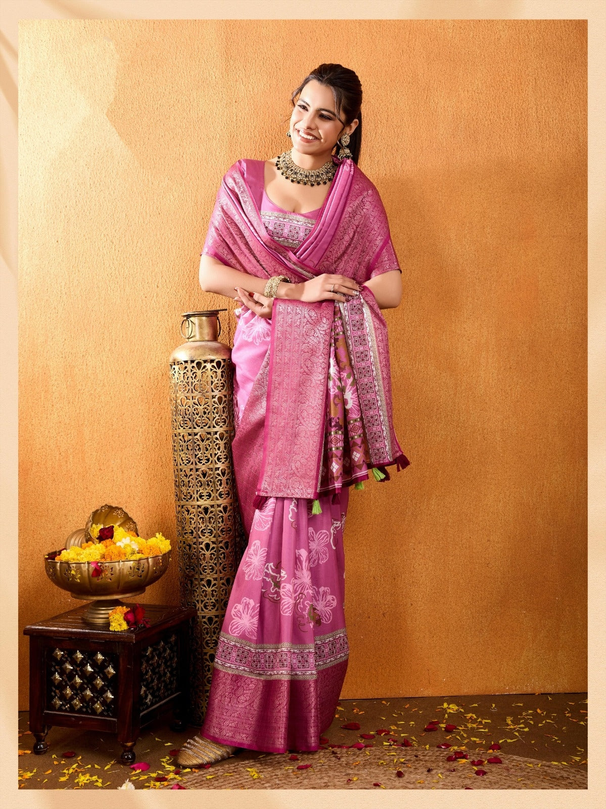 Premium  Traditional  Pink Saree with Designer Pallu