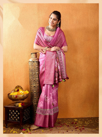 Premium  Traditional  Pink Saree with Designer Pallu