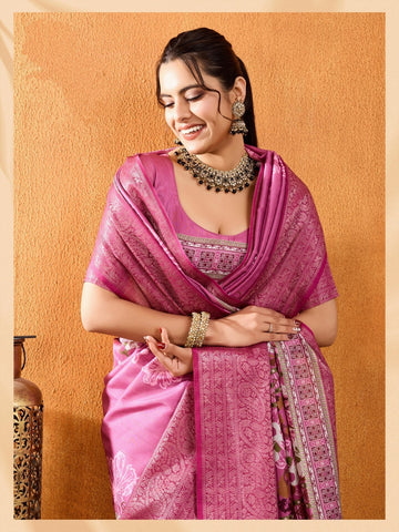 Premium  Traditional  Pink Saree with Designer Pallu
