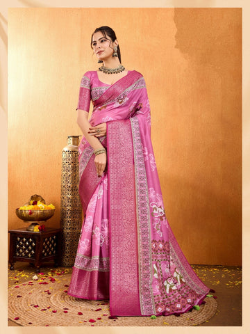 Premium  Traditional  Pink Saree with Designer Pallu