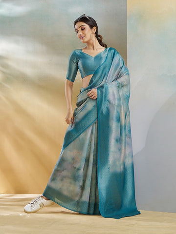 Teal Blue Lightweight Silk Saree – Contemporary Elegance with a Modern Drape | UK