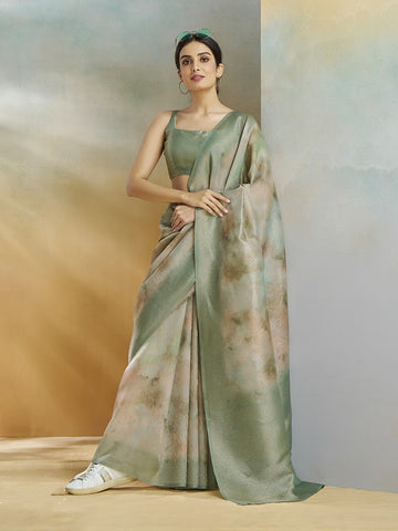 Green Koral Silk Saree – Soft Pastel Elegance for Modern Wear | UK