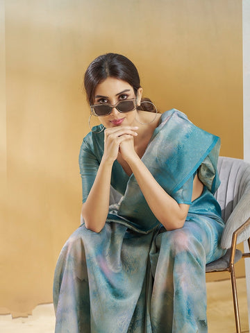 Teal Blue Lightweight Silk Saree – Contemporary Elegance with a Modern Drape | UK