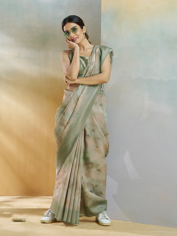 Green Koral Silk Saree – Soft Pastel Elegance for Modern Wear | UK