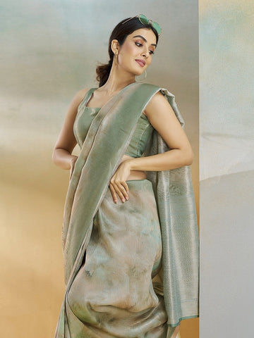 Green Koral Silk Saree – Soft Pastel Elegance for Modern Wear | UK