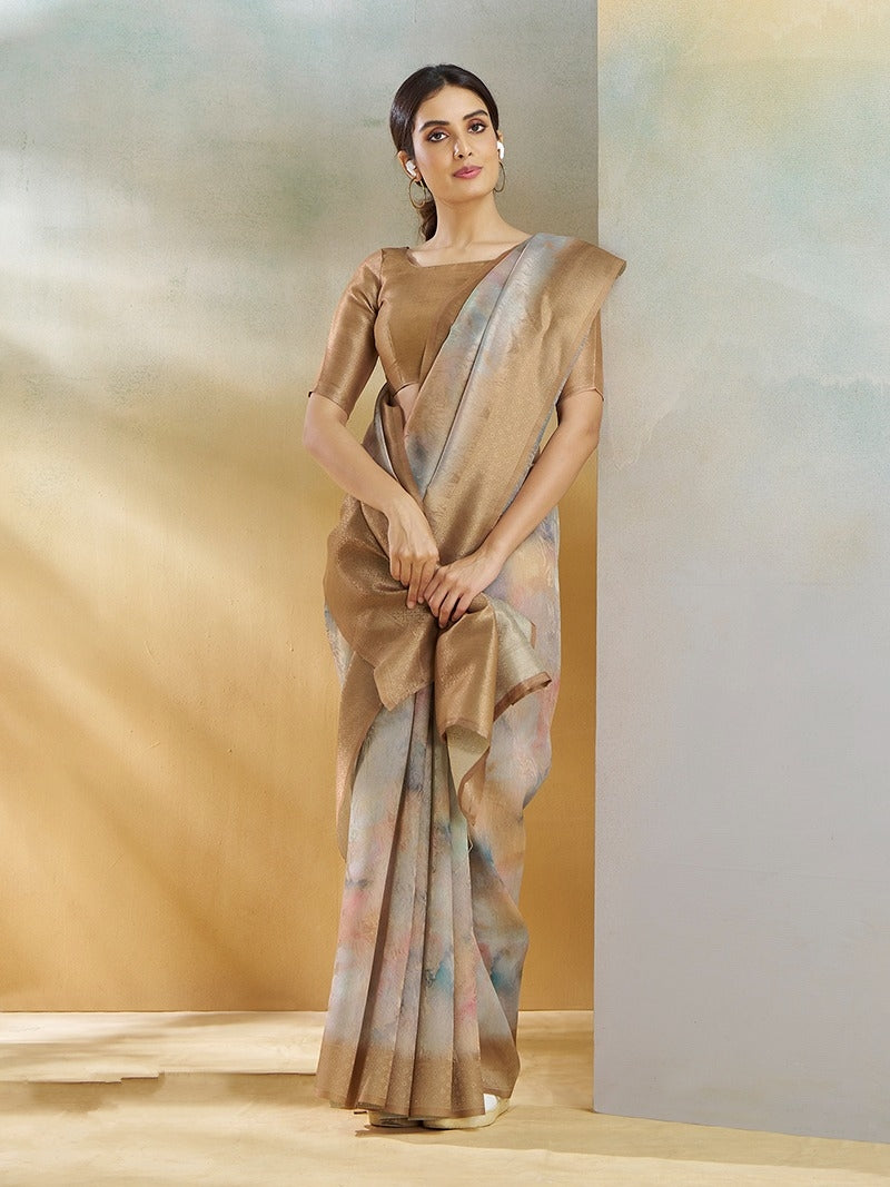 Warm Beige Lightweight Silk Saree – Minimalist Elegance with Earthy Tones | UK