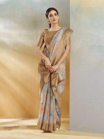Warm Beige Lightweight Silk Saree – Minimalist Elegance with Earthy Tones | UK