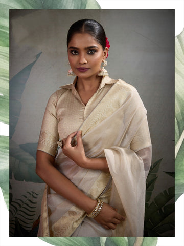 Elegant Pastel Tissue Silk Beige colour Saree with Rich Woven Border – Lightweight Luxury Indian Ethnic Wear