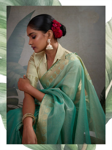 Sea Green Luxury Soft Silk Sarees for Women | Elegant Indian Sarees UK