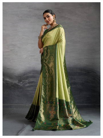 Premium Kanjivaram Soft Silk Green Saree with Double Zari Weaving, Meenakari Pallu & Brocade Blouse