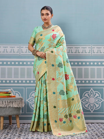 Firozi Shop luxury Banarasi silk sarees with floral zari weaving. Perfect for weddings & festivals. Premium Indian ethnic wear with UK delivery.