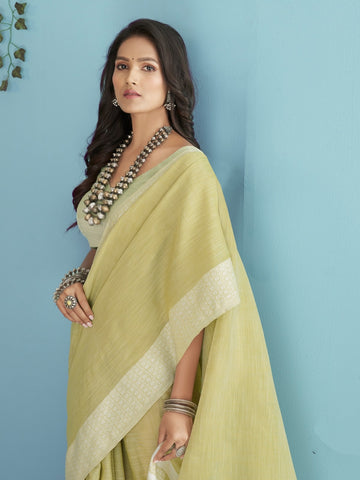 Premium Linen Cotton Yellow Colour Sarees for Women | Elegant Designer Indian Sarees UK