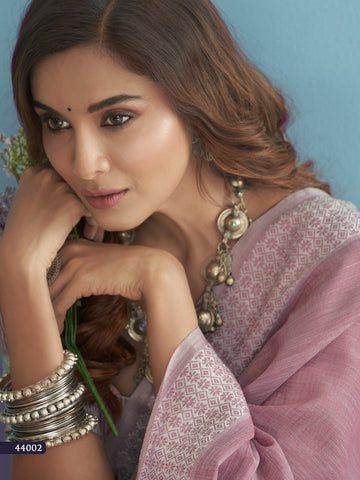 Premium Linen Cotton Pink Colour Sarees for Women | Elegant Designer Indian Sarees UK