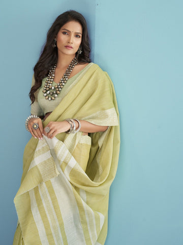 Premium Linen Cotton Yellow Colour Sarees for Women | Elegant Designer Indian Sarees UK