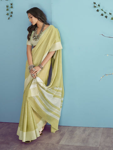 Premium Linen Cotton Yellow Colour Sarees for Women | Elegant Designer Indian Sarees UK
