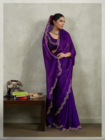 Purple Embroidered Saree with Designer Blouse | Elegant Indian Saree UK